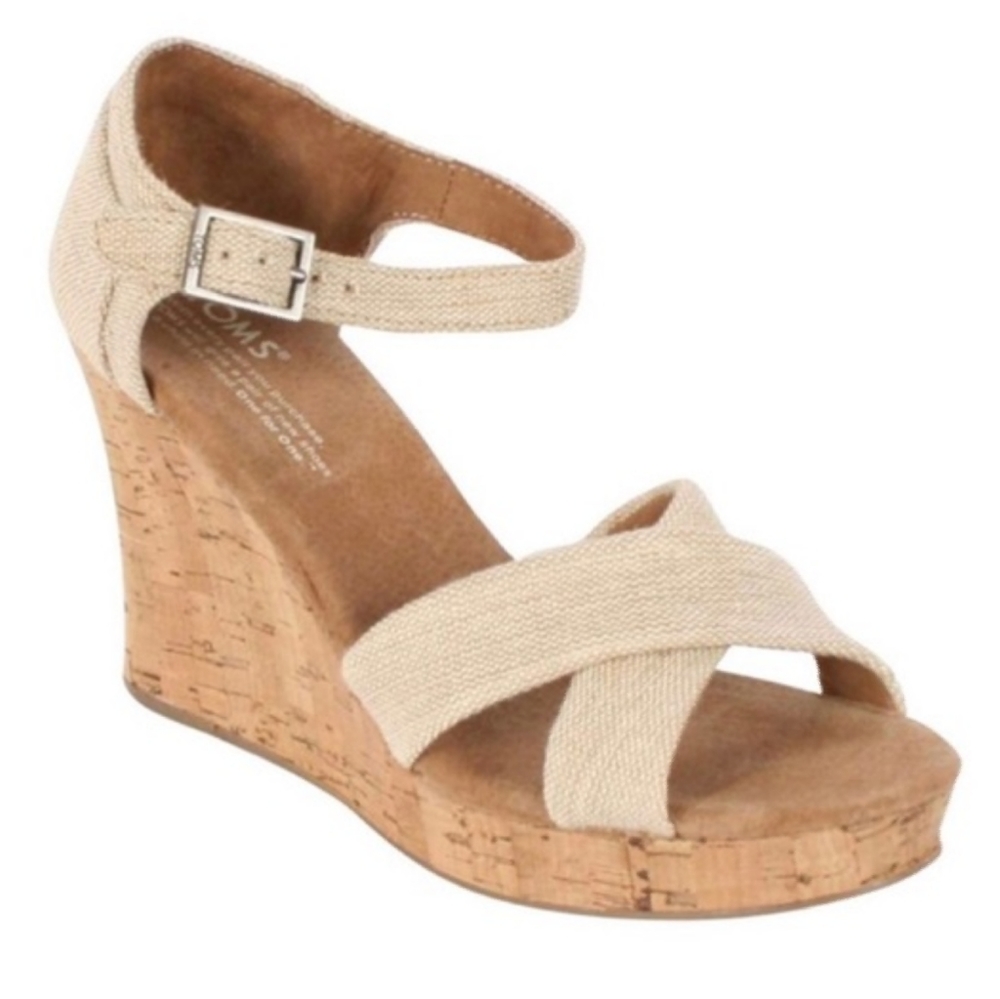 TOMS canvas and cork wedges